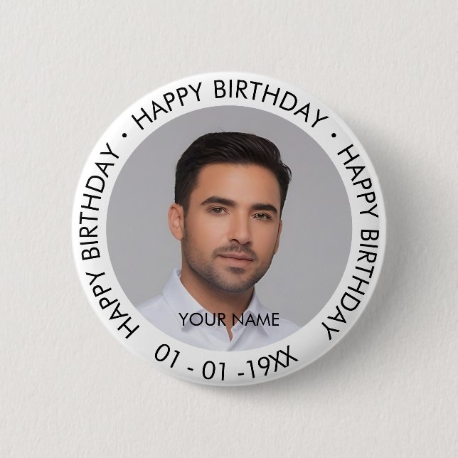 Happy Birthday Modern Simple Custom Foto Button (Vorderseite)
