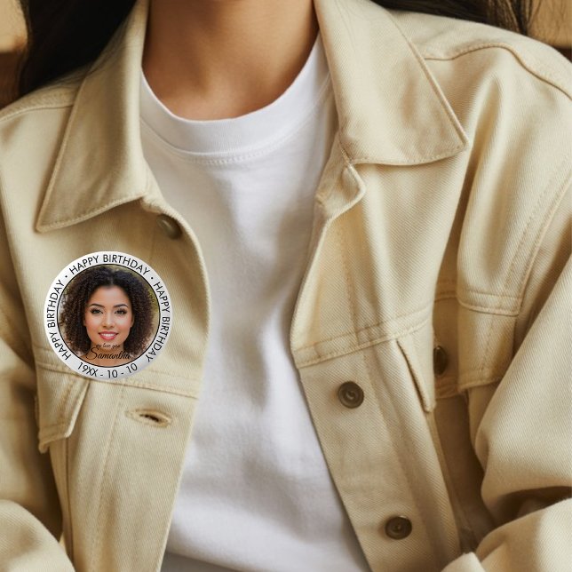 Happy Birthday Modern Simple Custom Foto Button (Von Creator hochgeladen)