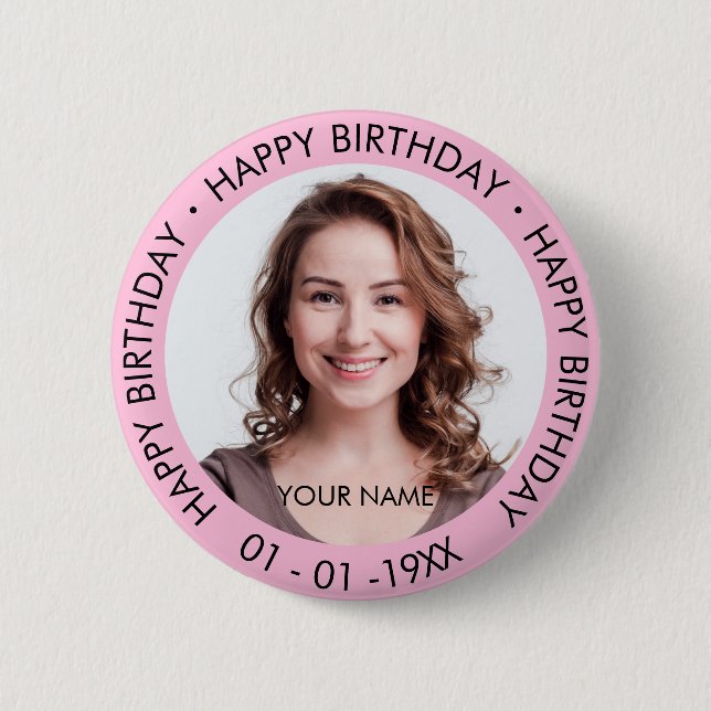 Happy Birthday Modern Simple Custom Foto Button (Vorderseite)
