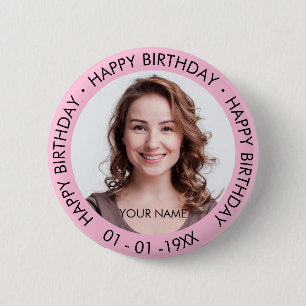 Happy Birthday Modern Simple Custom Foto Button