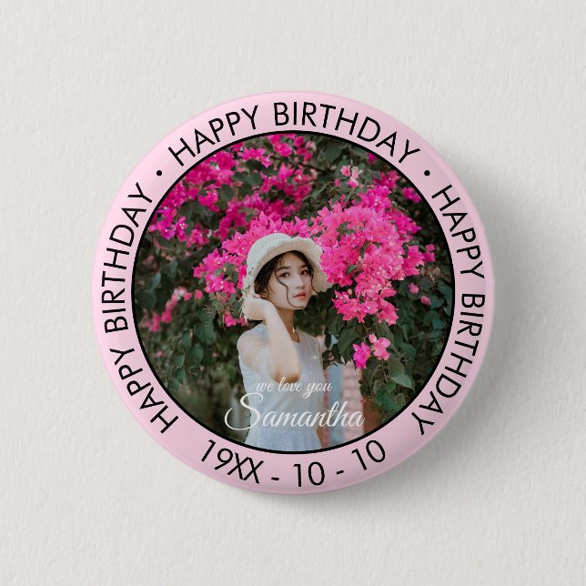 Happy Birthday Modern Simple Custom Foto Button (Vorderseite)
