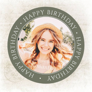 Happy Birthday Modern Simple Custom Foto Runder Aufkleber