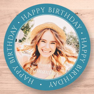 Happy Birthday Modern Simple Custom Foto Runder Aufkleber