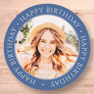 Happy Birthday Modern Simple Custom Foto Runder Aufkleber