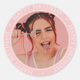Happy Birthday Modern Simple Elegante Custom Foto Runder Aufkleber