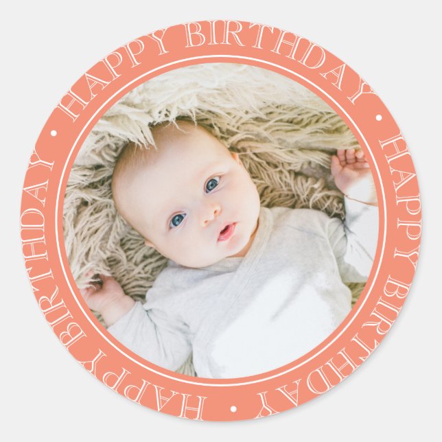 Happy Birthday Modern Simple Elegante Custom Foto Runder Aufkleber (Vorderseite)