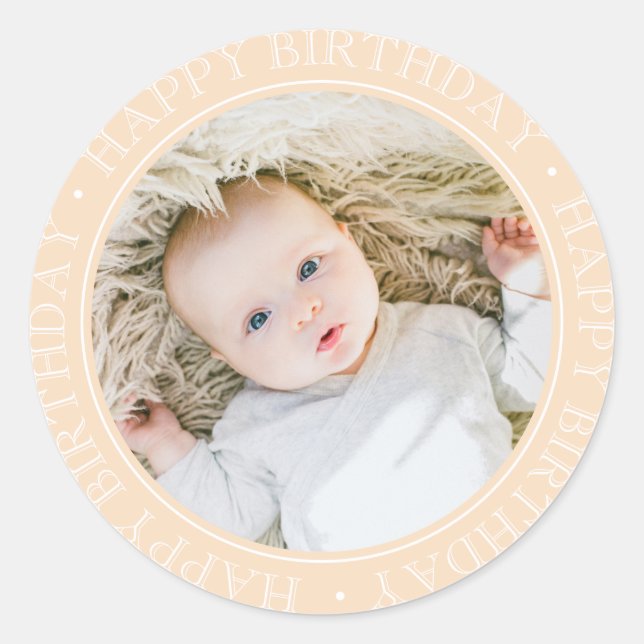 Happy Birthday Modern Simple Elegante Custom Foto Runder Aufkleber (Vorderseite)