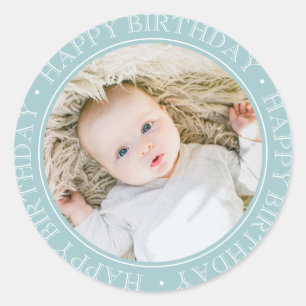 Happy Birthday Modern Simple Elegante Custom Foto Runder Aufkleber