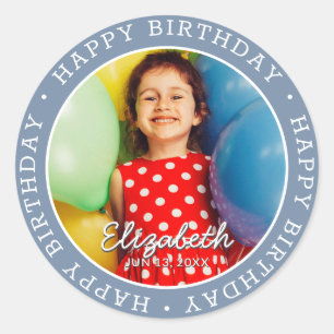 Happy Birthday Modern Simple Preppy Fun Foto Runder Aufkleber