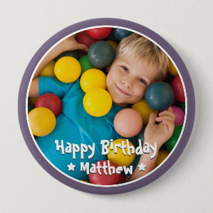 Happy Birthday Modern Simple Star Foto Button