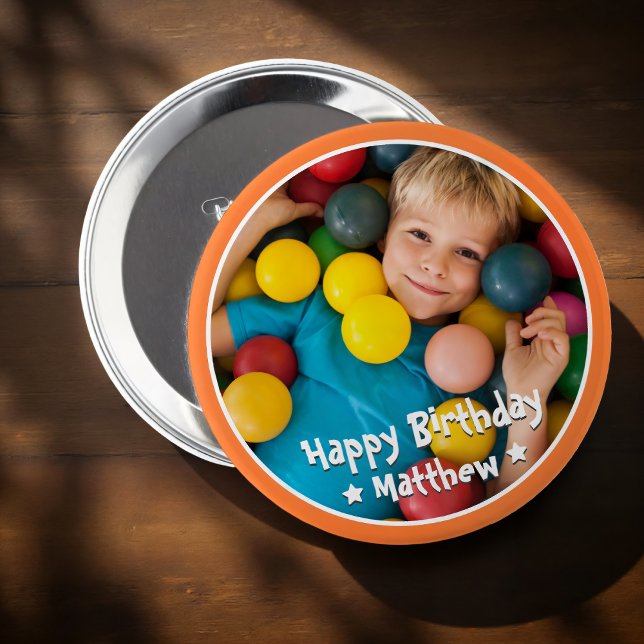 Happy Birthday Modern Simple Star Foto Button (Von Creator hochgeladen)