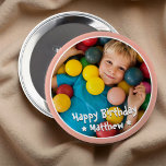 Happy Birthday Modern Simple Star Foto Button<br><div class="desc">Dieses einfache und moderne Design besteht aus Serifentypografie und fügt ein individuelles Foto hinzu.</div>
