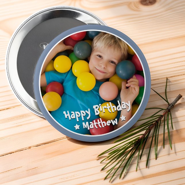 Happy Birthday Modern Simple Star Foto Button (Von Creator hochgeladen)
