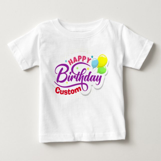 Happy Birthday Moderne Elegante, individuelle Name Baby T-shirt (Vorderseite)