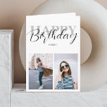 Happy Birthday Modernes Minimalistisches Foto Karte<br><div class="desc">Moderne und minimalistische Geburtstagskarte. Fügen Sie Ihre Fotos vorne und hinten auf der Karte hinzu.</div>