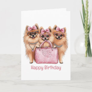 Happy Birthday modische Spitz Hunde Karte