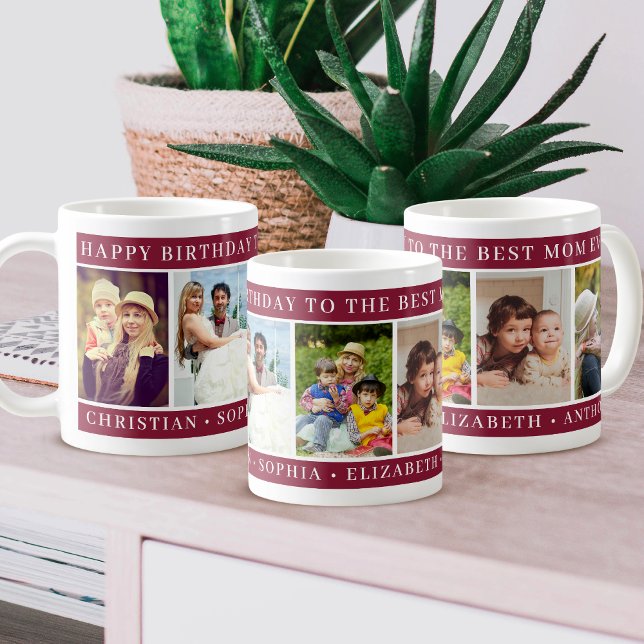Happy Birthday Mom Photo Collage burgundy keepsake Kaffeetasse (Von Creator hochgeladen)