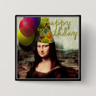 Happy Birthday Mona Lisa Button