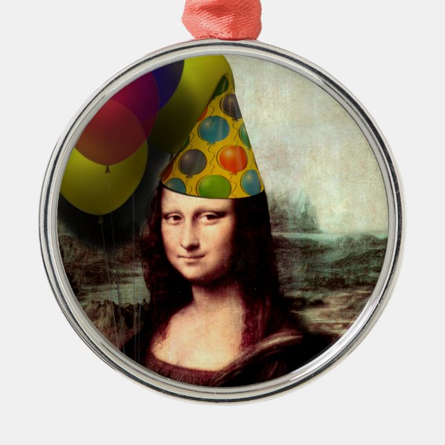 Happy Birthday Mona Lisa Ornament Aus Metall (Vorne)