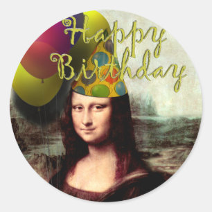 Happy Birthday Mona Lisa Runder Aufkleber