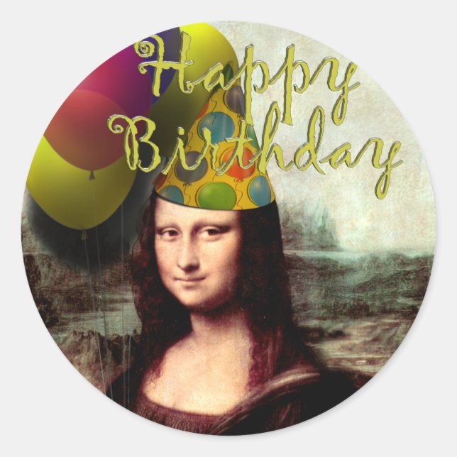 Happy Birthday Mona Lisa Runder Aufkleber (Vorderseite)
