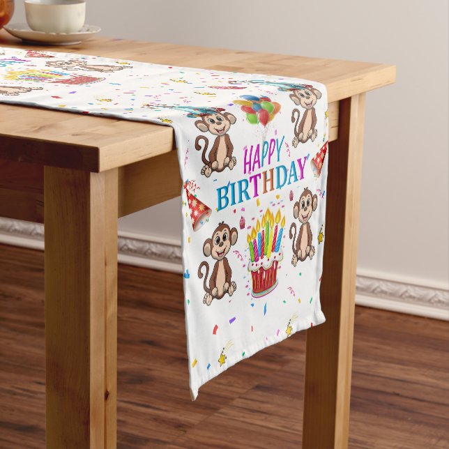 Happy Birthday Monkey Cupcake Table Runner Kurzer Tischläufer (Beispiel)