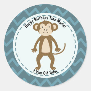 Happy Birthday Monkey Zoo Animals Runder Aufkleber