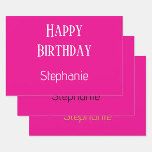 Happy Birthday Monogram Name Hot Pink Gold Niedlic Geschenkpapier Set