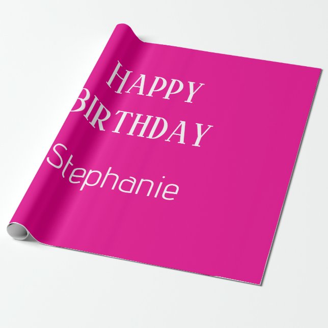 Happy Birthday Monogram Name Hot Pink White 2025 Geschenkpapier (Ungerollt)