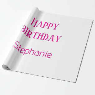 Happy Birthday Monogram Name White Hot Pink 2025 Geschenkpapier