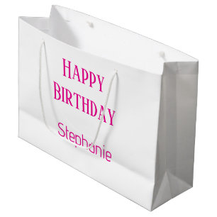 Happy Birthday Monogram Name White Hot Pink 2025 Große Geschenktüte