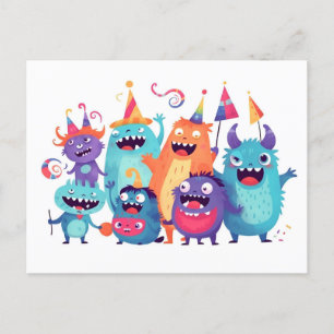 Happy Birthday. Monsterparty mit Monstern Postkarte