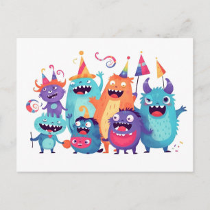Happy Birthday. Monsterparty mit Monstern Postkarte