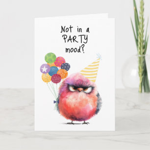 Happy Birthday Moody Bird Party Hat Balloons Karte