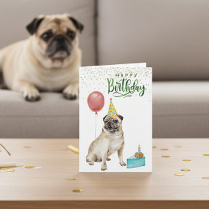 Happy Birthday Mops Hund Watercolor Karte