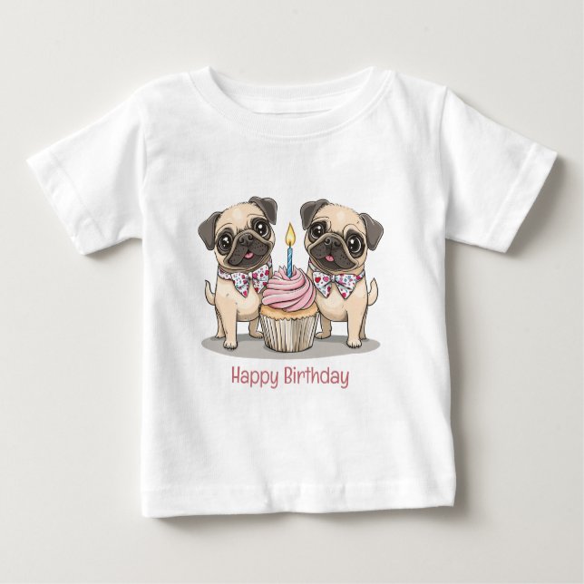 Happy Birthday Mops Hunde Cupcake Baby T-shirt (Vorderseite)