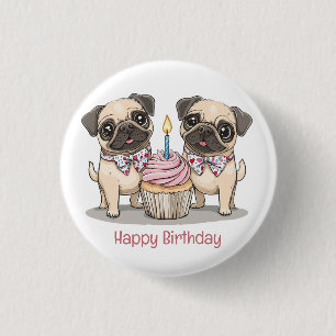 Happy Birthday Mops Hunde Cupcake Button