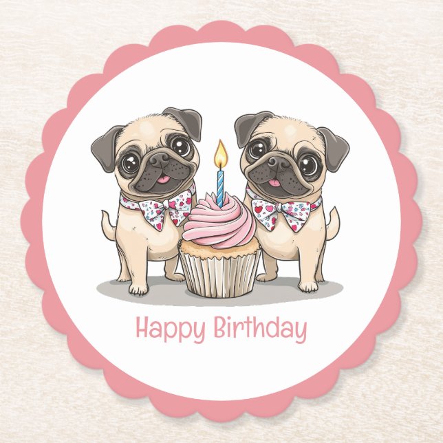 Happy Birthday Mops Hunde Cupcake Untersetzer (Vorderseite)