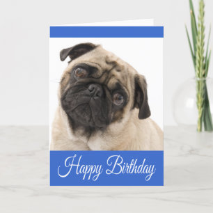 Happy Birthday Mops Welpe Hund Blue Grußkarte Karte