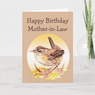 Happy Birthday Mother-in-Law Watercolor Wren Bird Karte