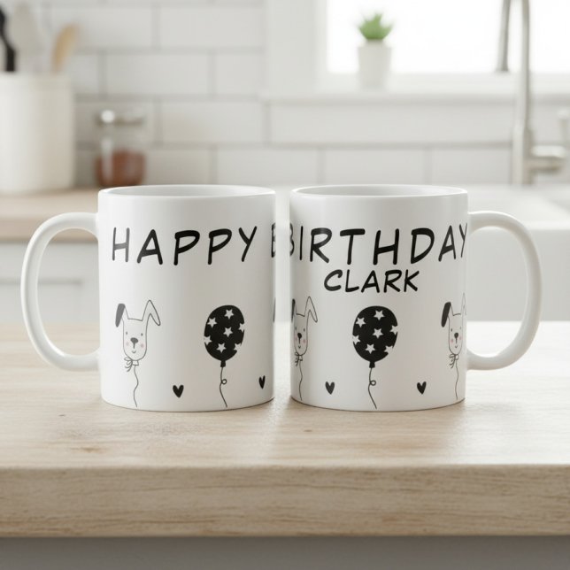 Happy Birthday Mug with Dogs and Ballons Kaffeetasse (funny birthday mug)