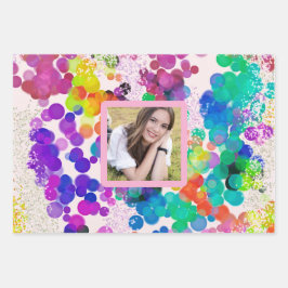 Happy Birthday Multicolor Abstrakt Bokeh Foto Geschenkpapier Set