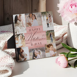 Happy Birthday Mum Foto Collage Pink Woodgrain Fotoplatte