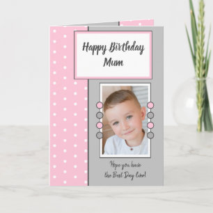 Happy Birthday Mum pink und grau Foto Karte