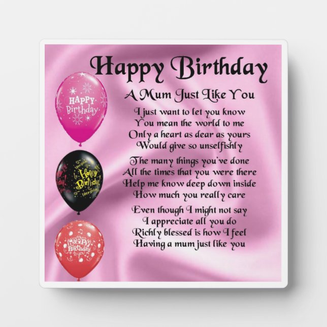 Happy Birthday Mum Poem Plaque Fotoplatte (Vorderseite)