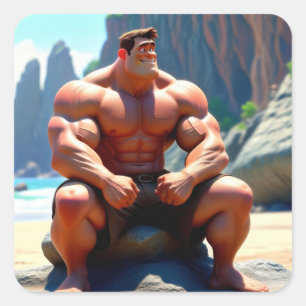 Happy Birthday Muscleman Quadratischer Aufkleber