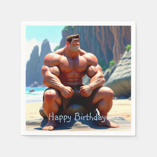 Happy Birthday Muscleman Serviette (Vorderseite)