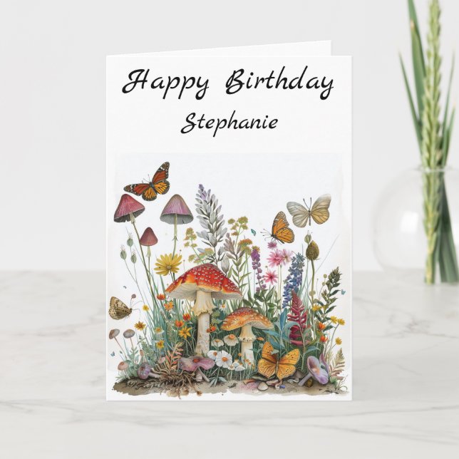 Happy Birthday Mushroom Blume Märchen Karte (Vorderseite)