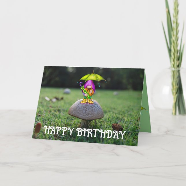 Happy Birthday Mushroom Gnome Karte (Vorderseite)