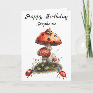 Happy Birthday Mushroom Ladybugs Karte